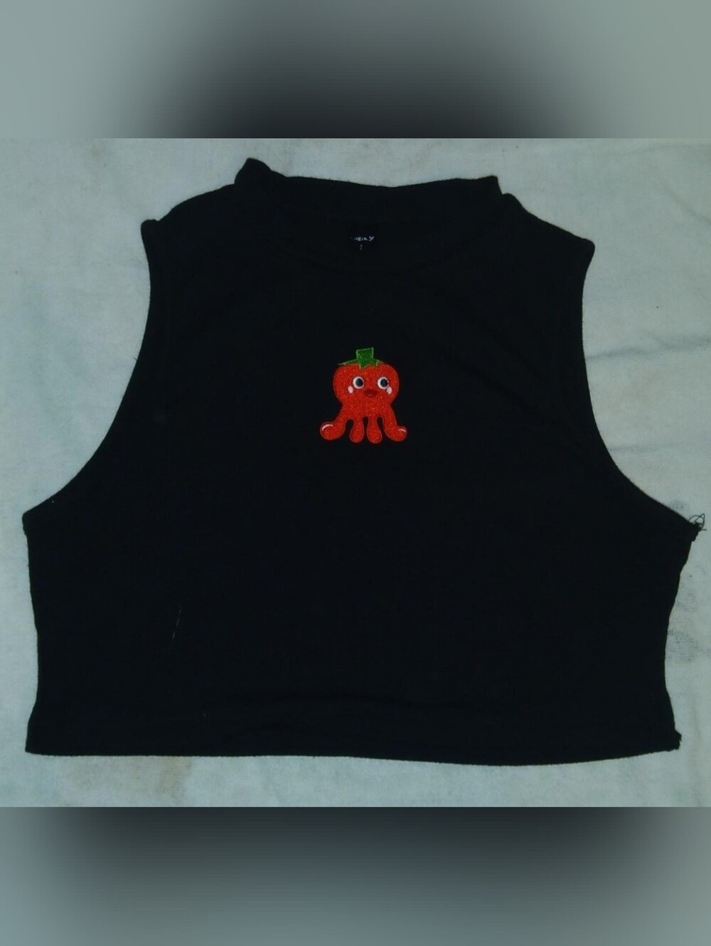 Black Shein Cropped Tank with Red and White Strawberry